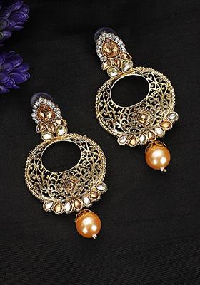 Gold Plated Artificial Stone Bead Chandbali Earrings