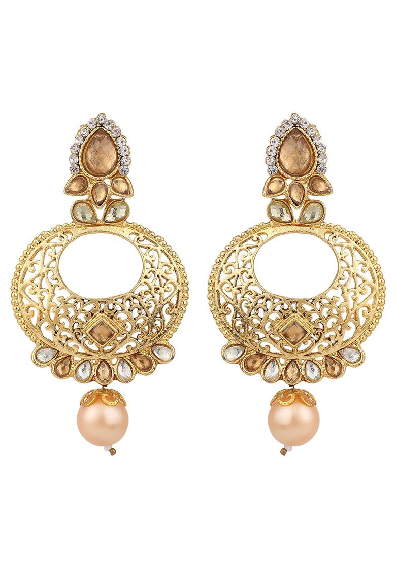 Gold Plated Artificial Stone Bead Chandbali Earrings - Indya