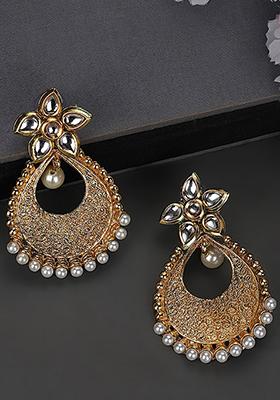 Gold Plated Artificial Stone Bead Chandbali Earrings