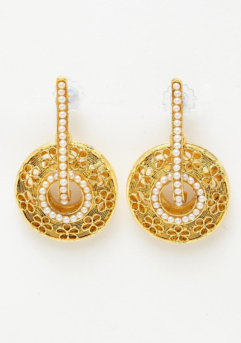 Gold Plated Bead Drop Earrings - Indya
