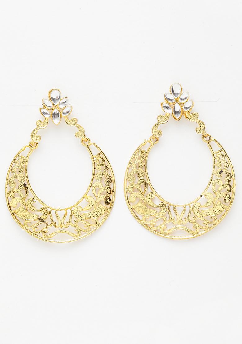 Gold Plated Cubic Zirconia Chandbali Earrings - Indya