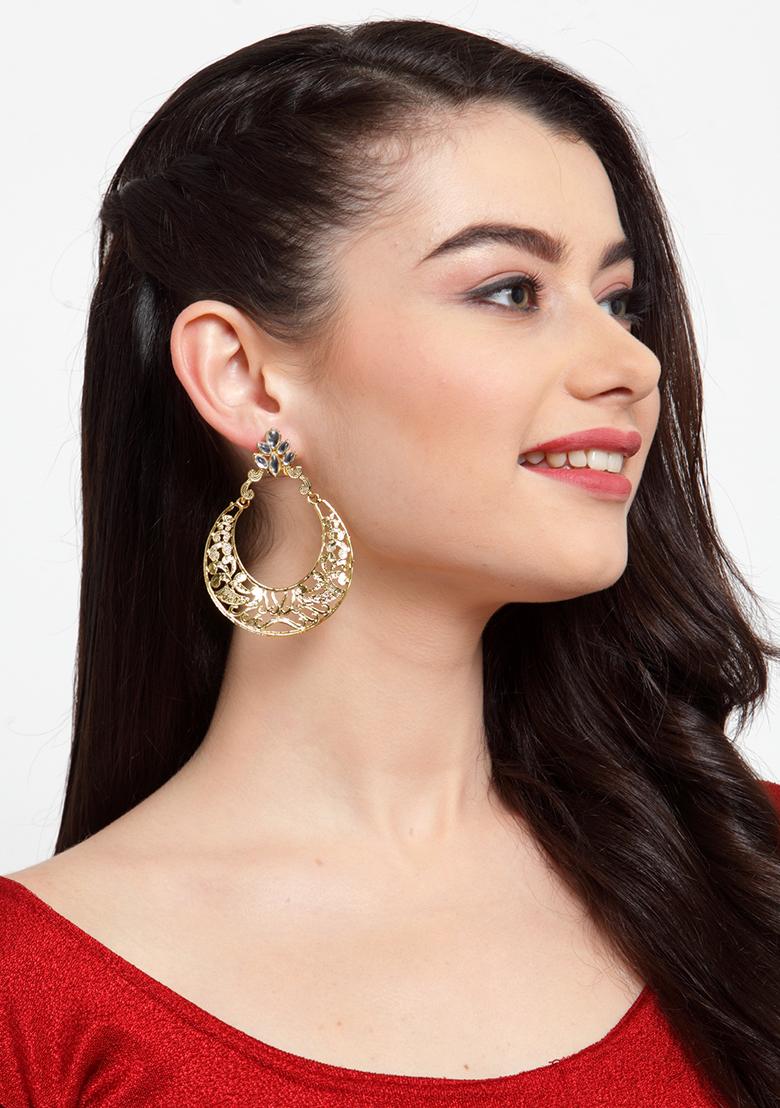 Gold Plated Cubic Zirconia Chandbali Earrings - Indya