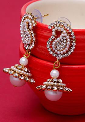 Gold Plated Artificial Stone Bead Jhumka Earrings