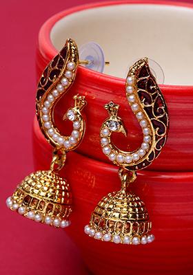Maroon Bead Jhumka Earrings