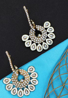 White Artificial Stone Bead Drop Earrings