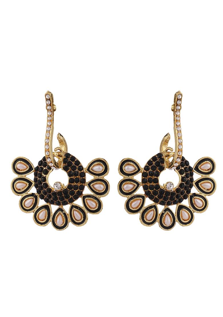 Black Artificial Stone Bead Drop Earrings - Indya