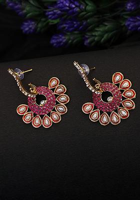 Magenta Artificial Stone Bead Drop Earrings