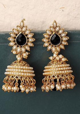 Black Artificial Stone Bead Jhumka Earrings