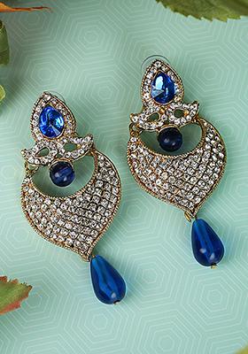 Blue Artificial Stone Bead Chandbali Earrings