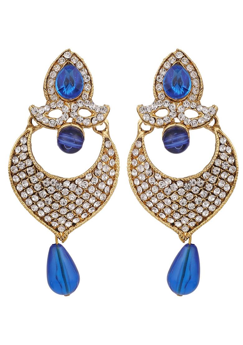 Blue Artificial Stone Bead Chandbali Earrings - Indya