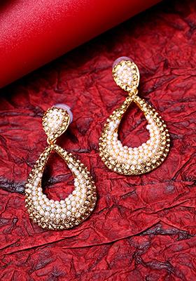 Gold Plated Artificial Stone Bead Drop Earrings
