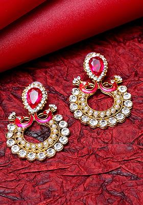 Magenta Artificial Stone Chandbali Earrings