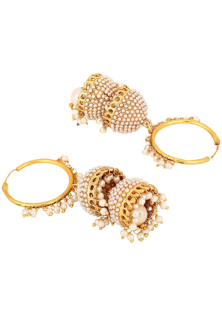 Gold Plated Bead Jhumka Earrings