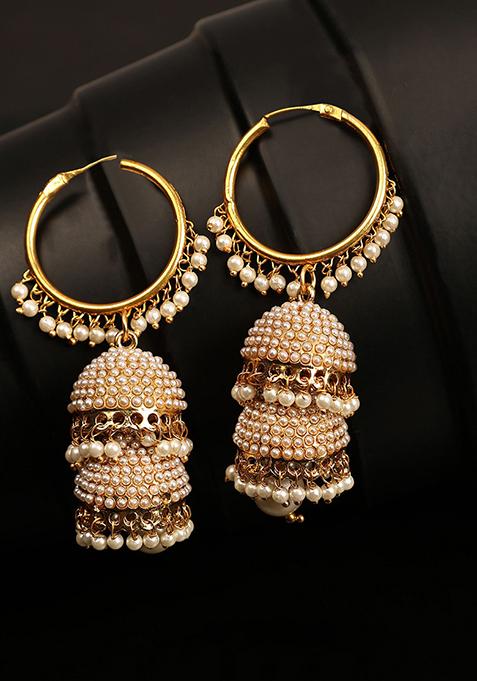 Gold Plated Bead Jhumka Earrings