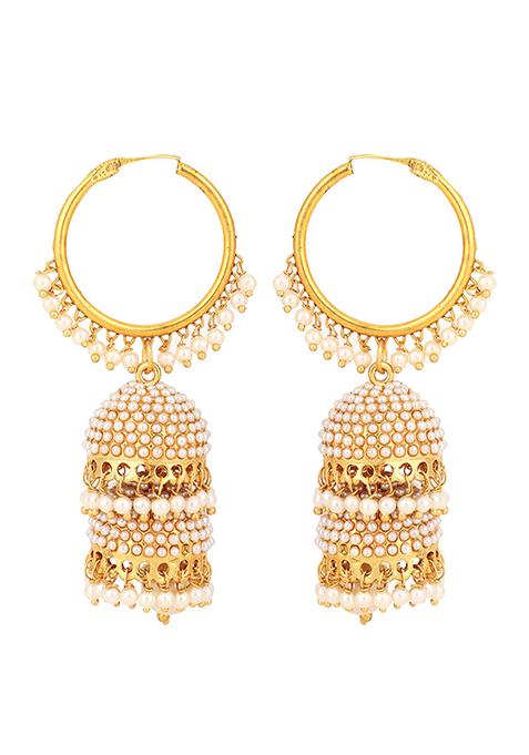Gold Plated Bead Jhumka Earrings