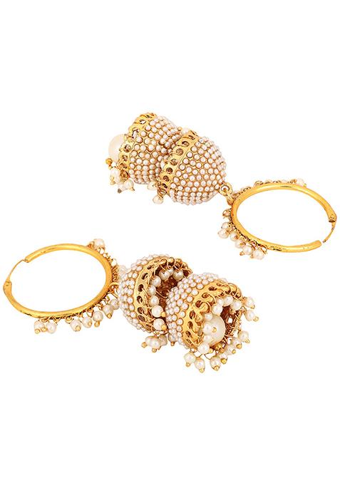 Gold Plated Bead Jhumka Earrings