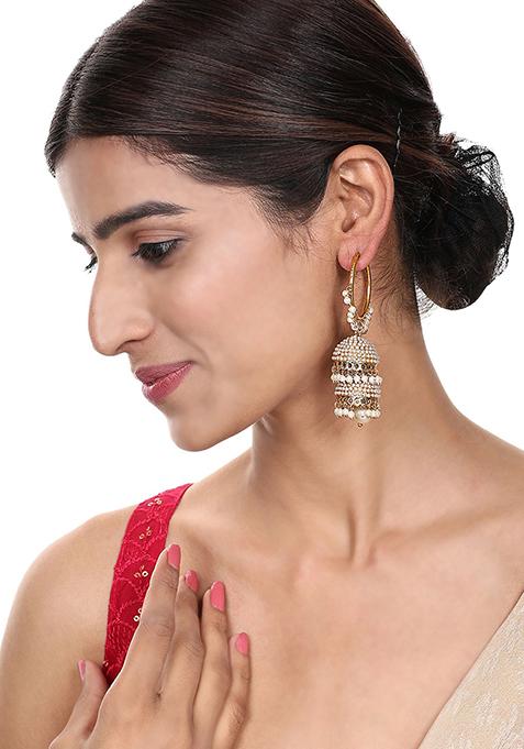 Gold Plated Bead Jhumka Earrings