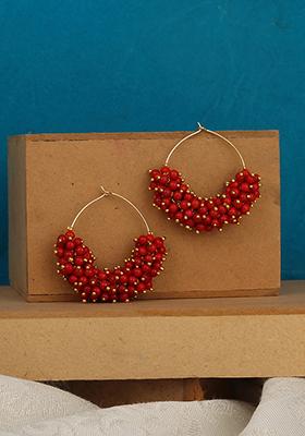Red Bead Hoop Earrings