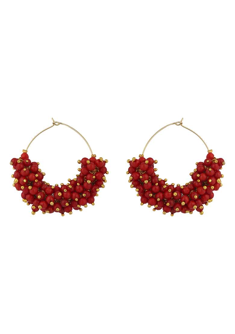 Red Bead Hoop Earrings - Indya