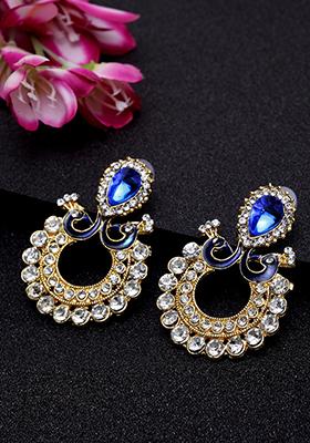 Blue Artificial Stone Bead Dangler Earrings