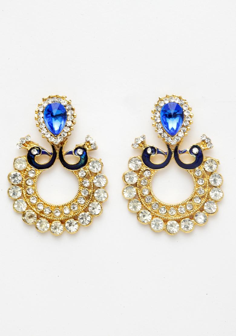 Blue Artificial Stone Bead Dangler Earrings - Indya