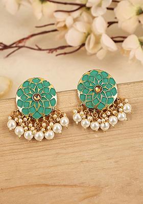 Green Artificial Stone Bead Stud Earrings