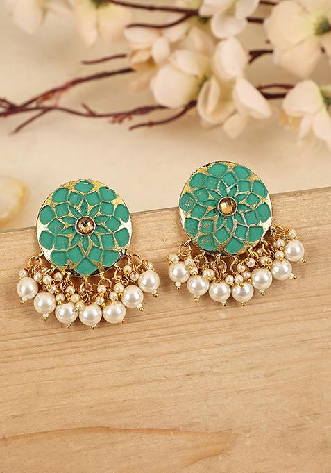 Green Artificial Stone Bead Stud Earrings