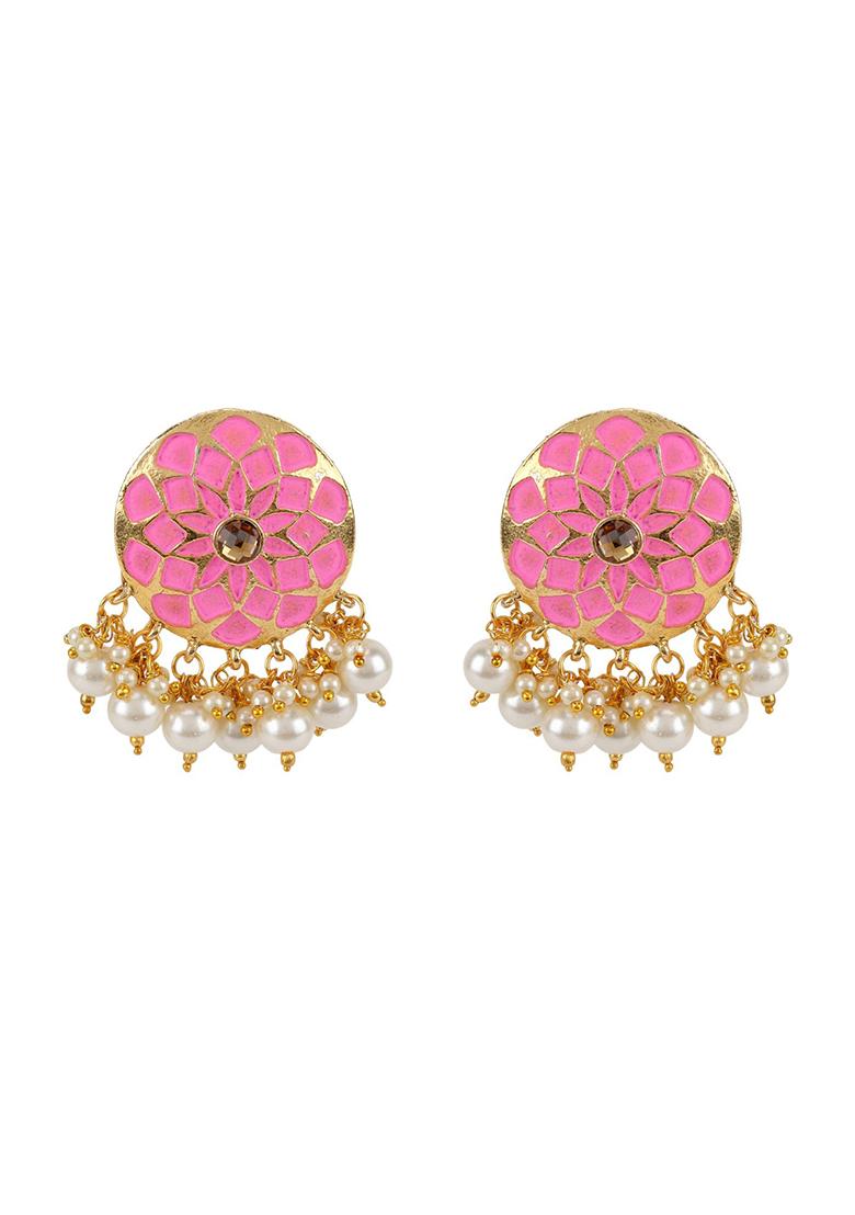 Pink Artificial Stone Bead Stud Earrings