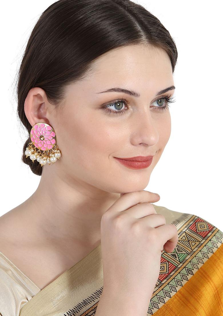 Pink Artificial Stone Bead Stud Earrings