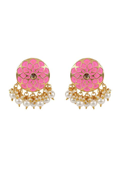 Pink Artificial Stone Bead Stud Earrings