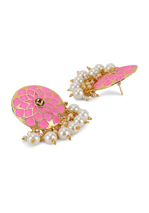 Pink Artificial Stone Bead Stud Earrings