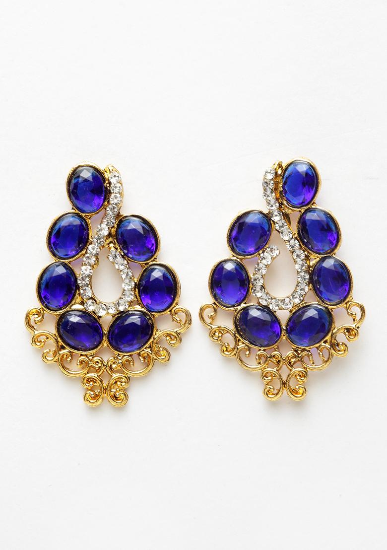 Blue Artificial Stone Stud Earrings - Indya