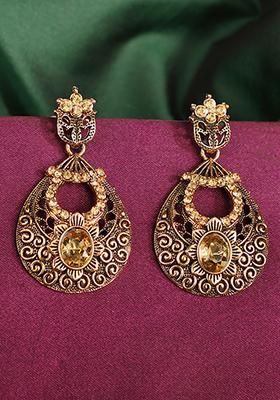 Gold Plated Artificial Stone Drop Earrings