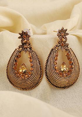 Gold Plated Artificial Stone Drop Earrings