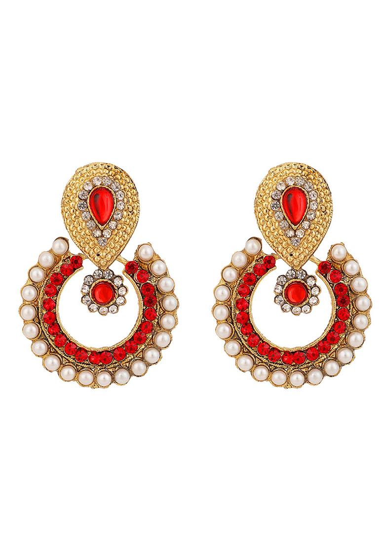Red Artificial Stone Bead Chandbali Earrings