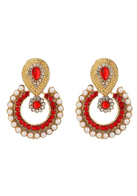 Red Artificial Stone Bead Chandbali Earrings