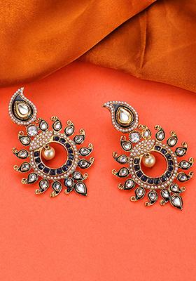 Blue Artificial Stone Bead Dangler Earrings