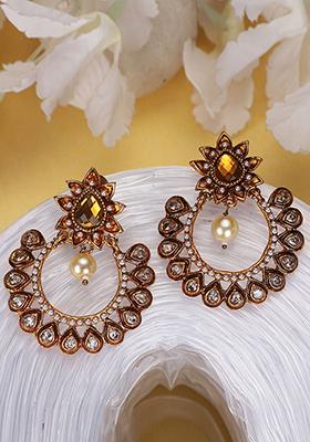Brown Artificial Stone Bead Dangler Earrings