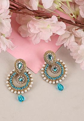 Turquoise Blue Artificial Stone Bead Dangler Earrings