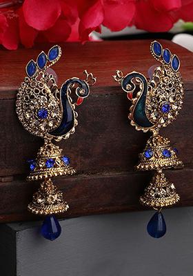 Blue Artificial Stone Bead Dangler Earrings