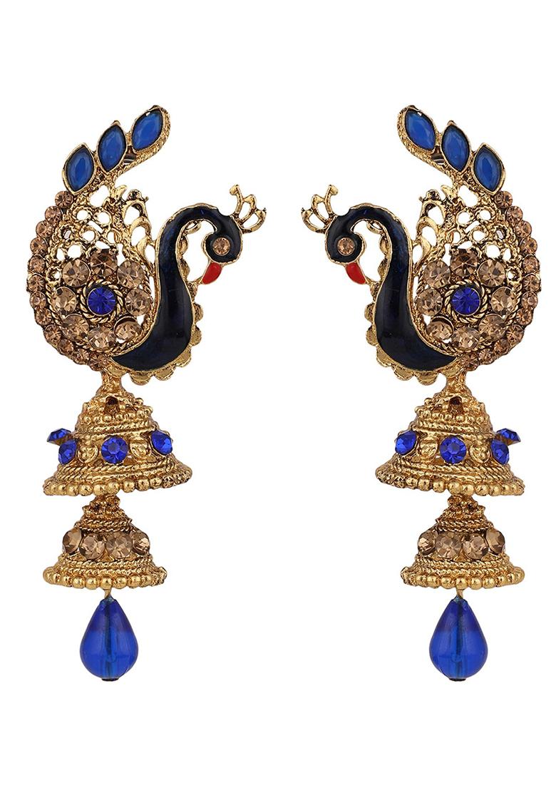 Blue Artificial Stone Bead Dangler Earrings - Indya