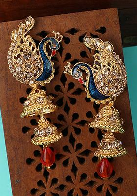 Gold Plated Artificial Stone Bead Dangler Earrings