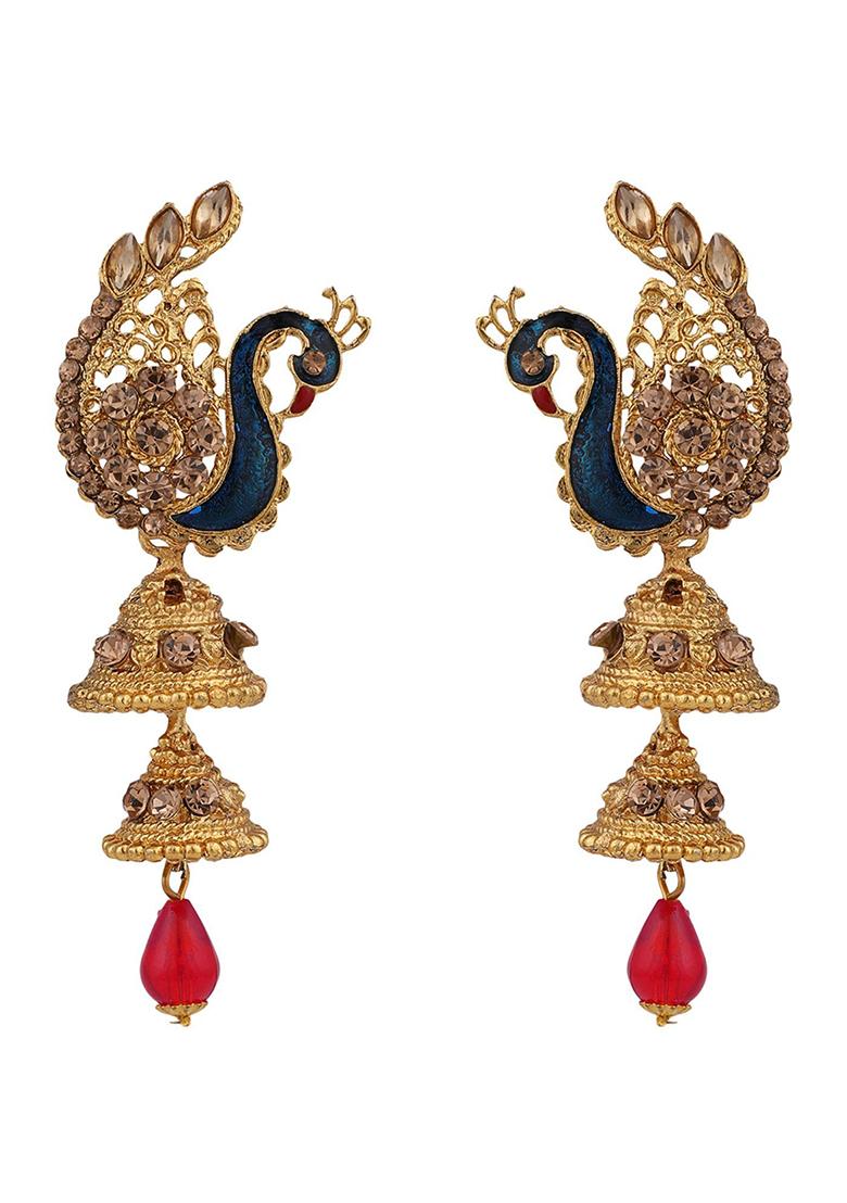 Gold Plated Artificial Stone Bead Dangler Earrings - Indya