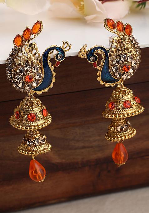 Orange Artificial Stone Bead Dangler Earrings