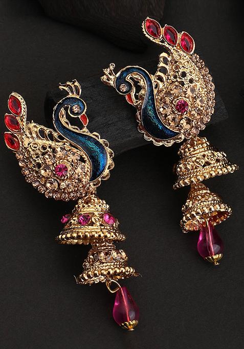 Magenta Artificial Stone Bead Dangler Earrings