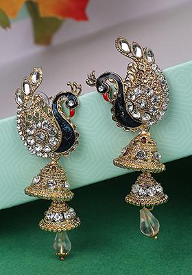 White Artificial Stone Bead Dangler Earrings