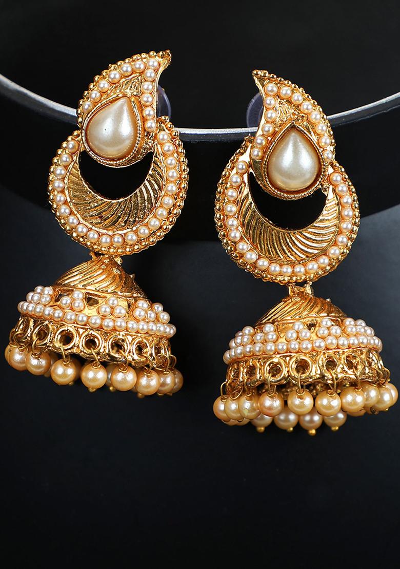 Gold Plated Bead Dangler Earrings - Indya