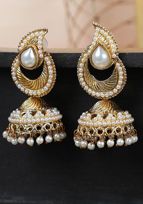 White Bead Dangler Earrings