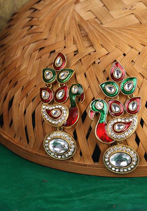 Maroon Artificial Stone Dangler Earrings