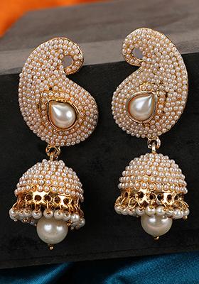White Bead Dangler Earrings